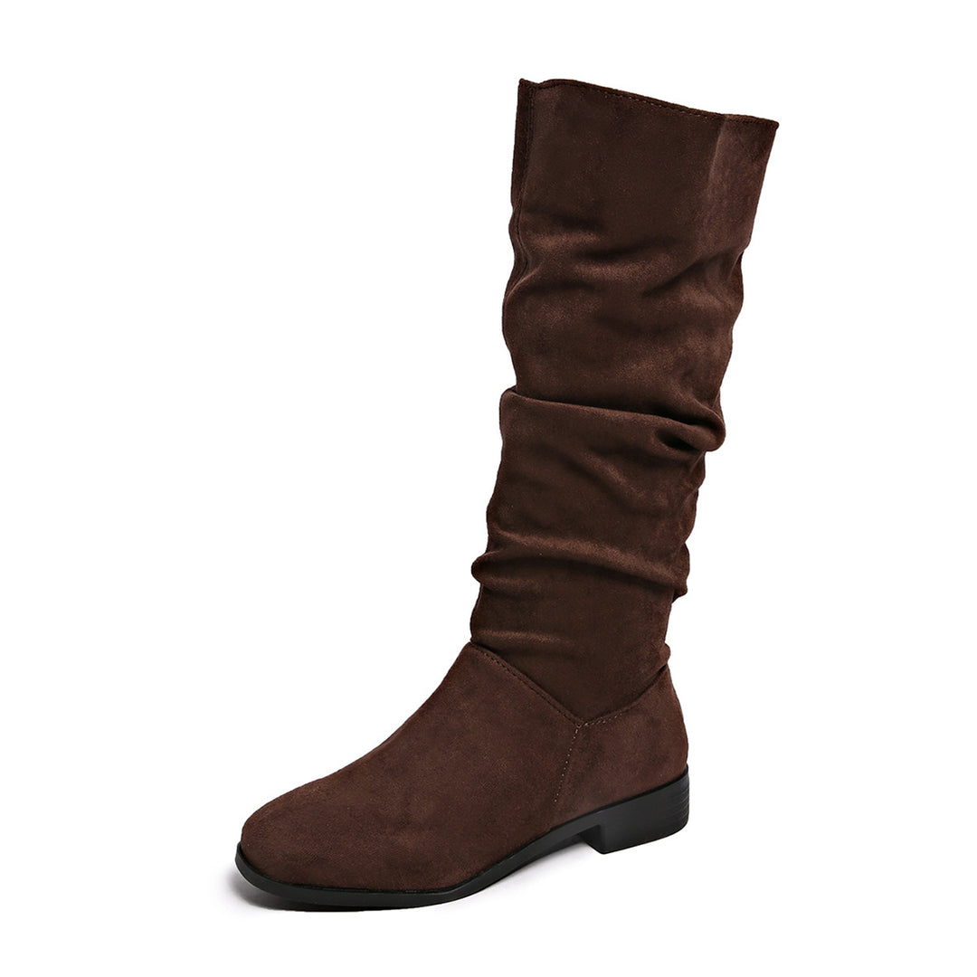 Damen kniehohe Schaftstiefel im Slouch-Look aus Veloursimitat mit rutschfester Gummisohle Drune