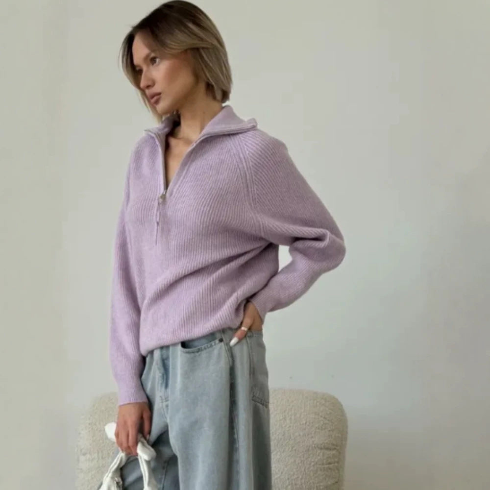 Damen Stylischer Strickpullover mit hohem Kragen Drune