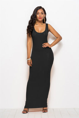 Damen Elegantes, figurbetontes Maxikleid mit tiefem Rundhalsausschnitt Drune