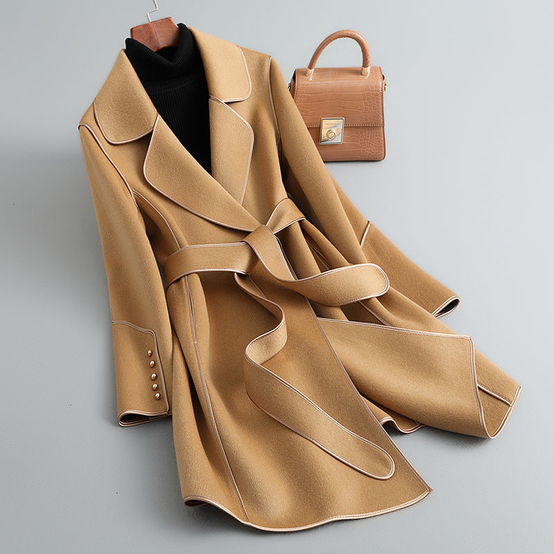 Damen Eleganter Wickelmantel mit Gürtel Drune