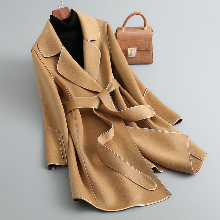 Damen Eleganter Wickelmantel mit Gürtel Drune