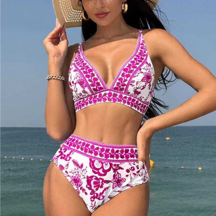 Damen Hochtaillierter Bikini mit floralem Muster Drune