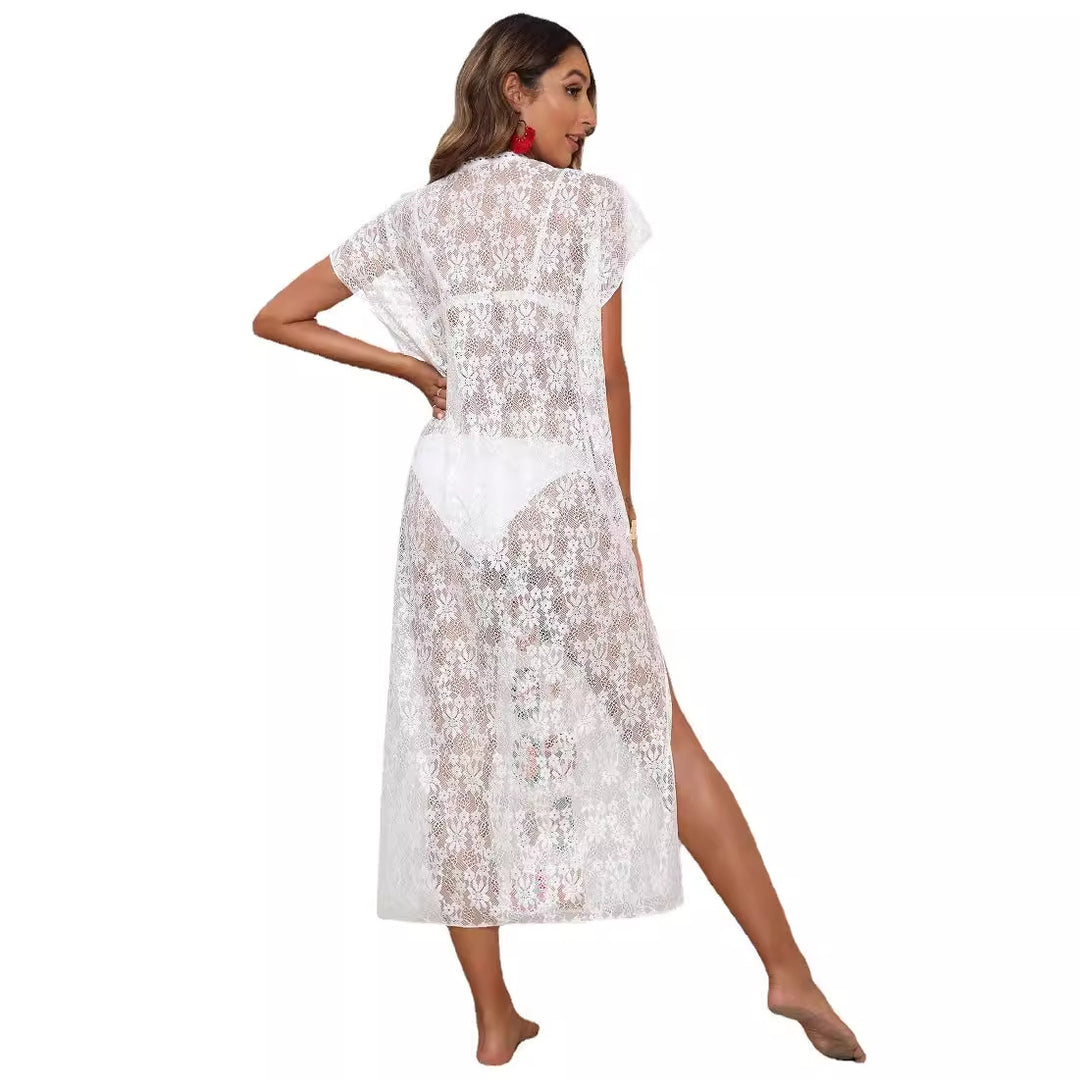 Damen Häkel-Kaftan mit fröhlichen Blumenmotiven Drune