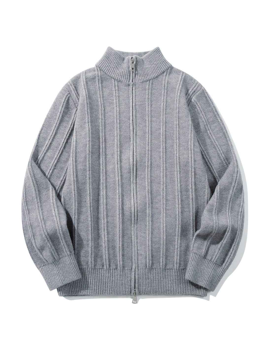 Unisex Geraffte Strick-Zipjacke mit hohem Stehkragen und vertikaler Struktur Drune