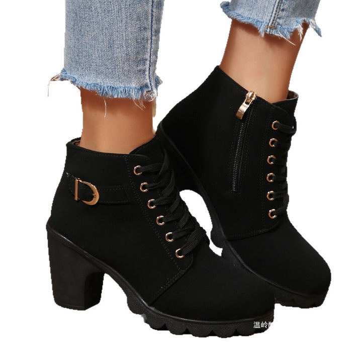 Damen nan knöchelhohe Schnürstiefelette mit robustem Blockabsatz und profilstarker Lugsohle Drune
