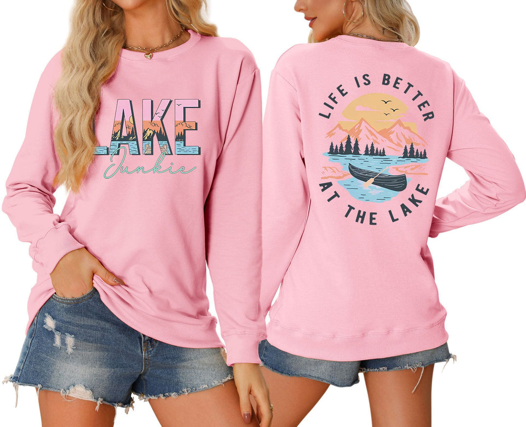 Damen Langarmshirt mit kreativem Lake-Motiv und lässiger Passform Drune