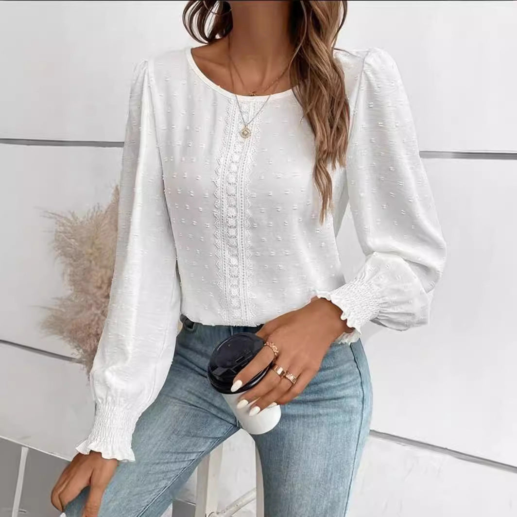 Damen luftige Bluse mit feinem Stickmuster Drune