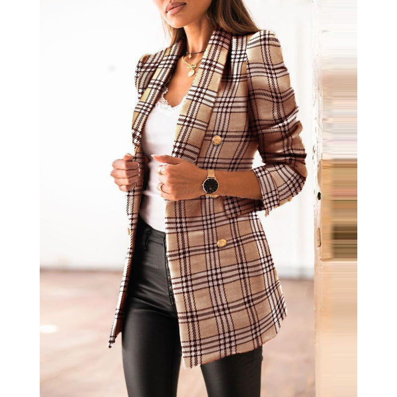 Damen Blazerjacke im modernen Tweed-Design mit doppelter Knopfreihe und geschneiderten Details Drune