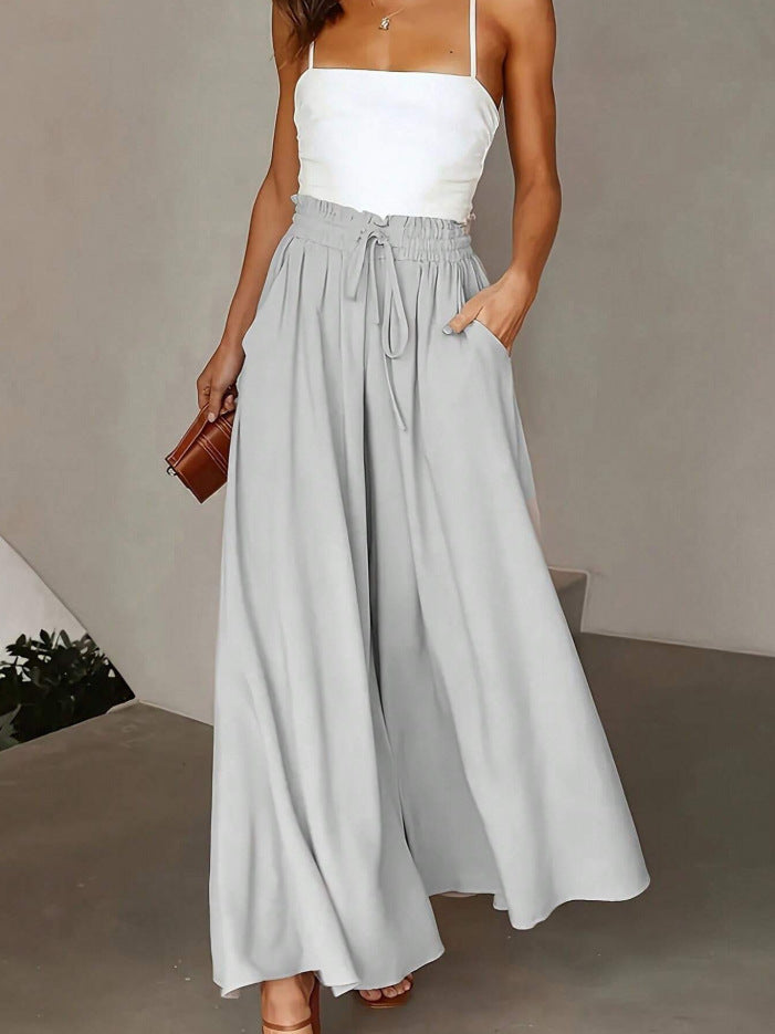 Damen nan fließende Palazzo-Hose mit Paperbag-Taille und tiefen Eingrifftaschen Drune