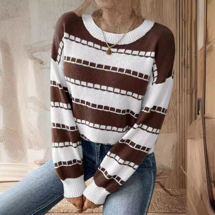 Damen modischer Grobstrickpullover mit breiten Streifen und lässigen Ärmeln Drune