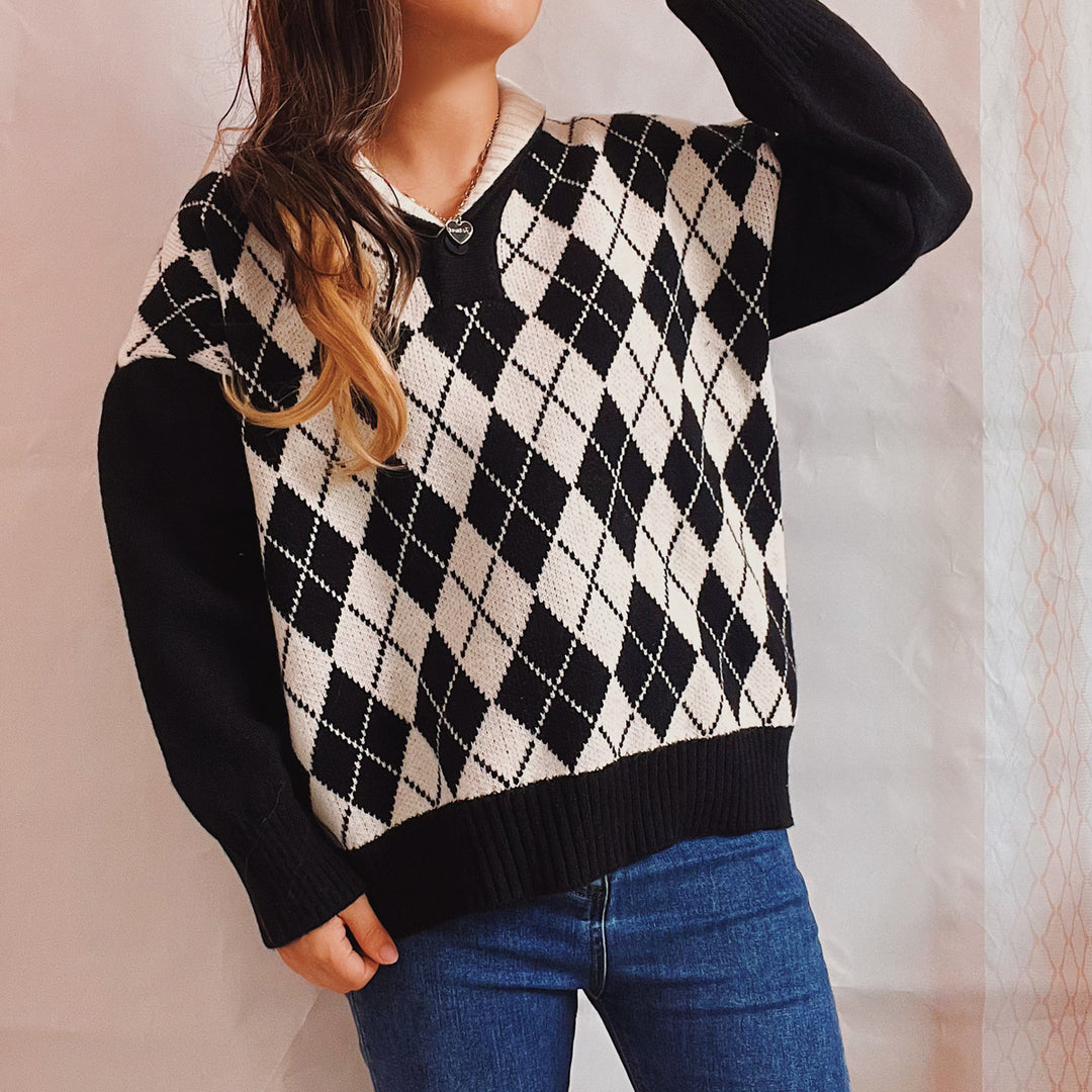 Damen Strickpullover mit klassischem Rauten-Design und modernem Schnitt Drune