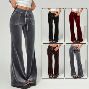 Damen Velours Freizeithose mit elastischem Bund und Taschen Drune