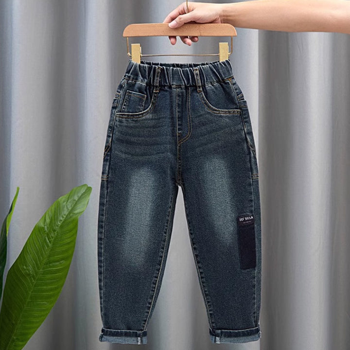 Unisex modische Denim-Hose mit elastischem Bund und großen Taschen Drune
