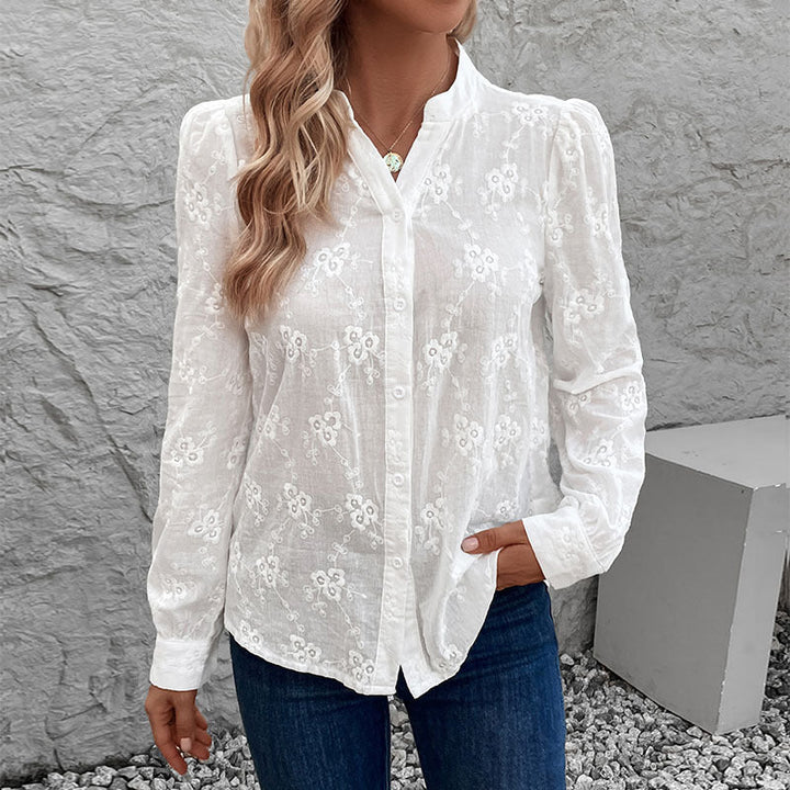 Damen Bluse mit Elegantem Floralem Lochmuster Drune