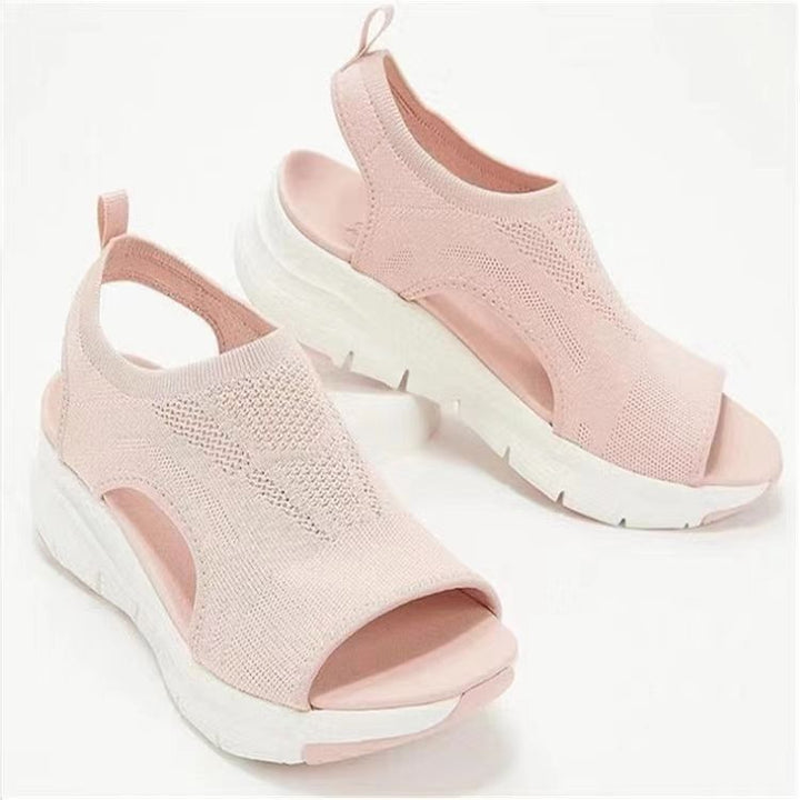 Damen Strick-Sandalen mit Plateau, elastischem Schaft und Fersenriemen Drune