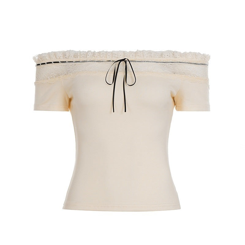 Damen Off-Shoulder Oberteil mit Spitzenverzierungen und taillierter Passform Drune