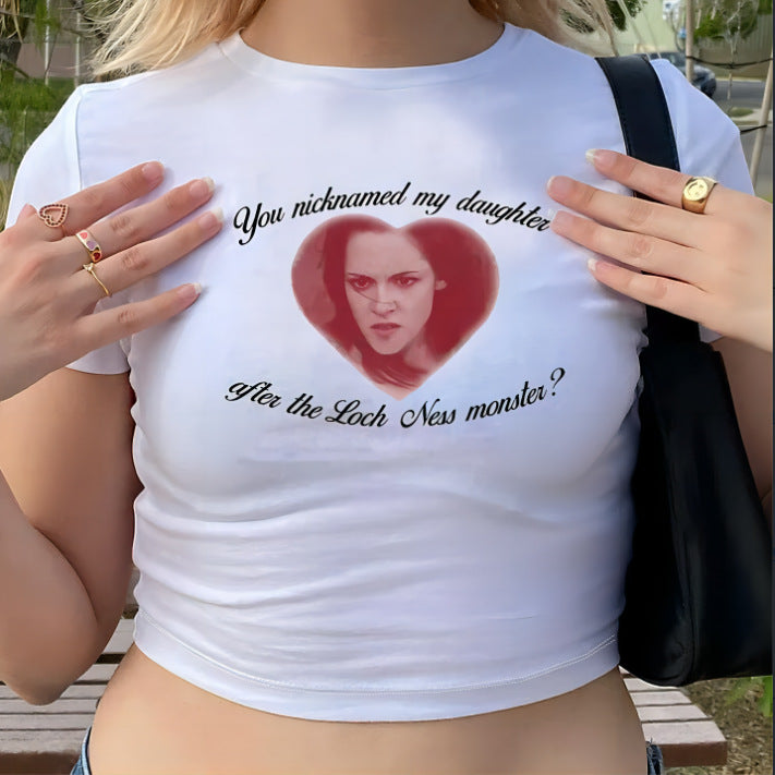 Damen Kurzarm T-Shirt mit aufgedrucktem Lippenmotiv Drune