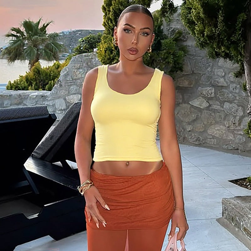 Damen Sportliches Crop-Top mit Rundhalsausschnitt Drune