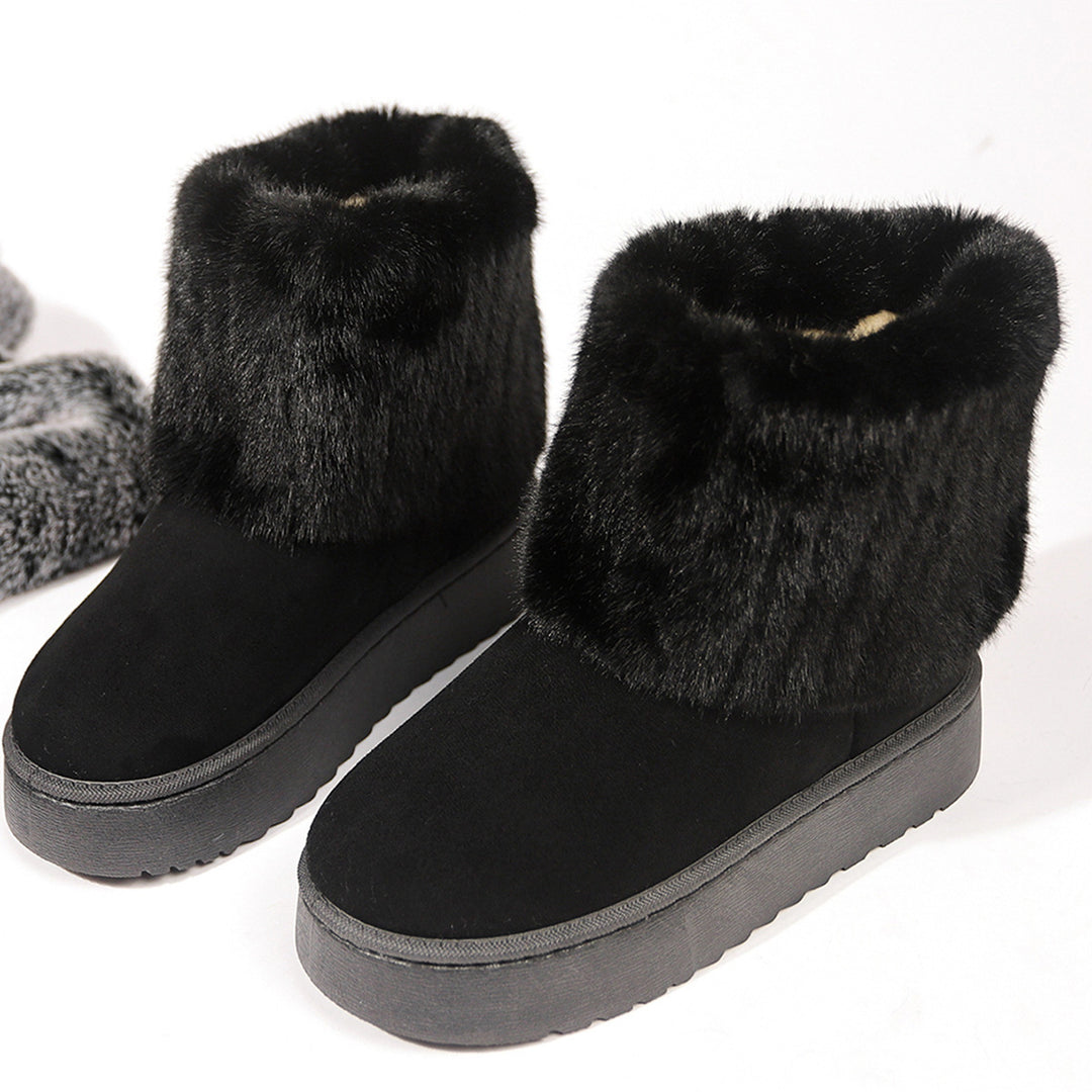 Damen Warme Plateau-Winterboots mit breitem Kunstfellschaft und dämpfender Sohle Drune