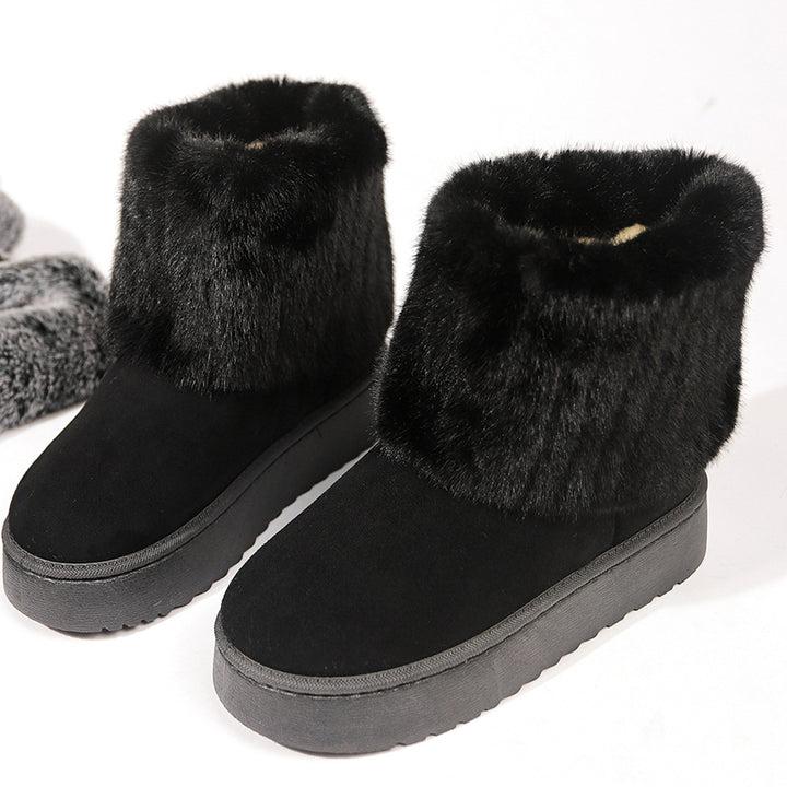 Damen Warme Plateau-Winterboots mit breitem Kunstfellschaft und dämpfender Sohle Drune