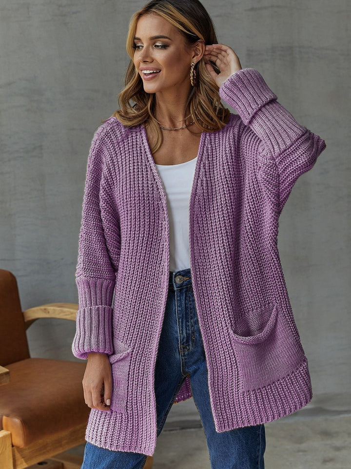 Drune | Strickjacke Gestrickt Übergröße Passform Rippstrick V-Ausschnitt Taschen
