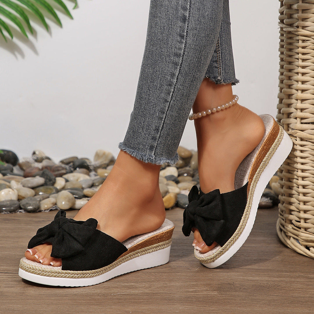 Damen Komfortable Wedge-Pantoletten mit modernen Schleifen und Jute-Detail Drune