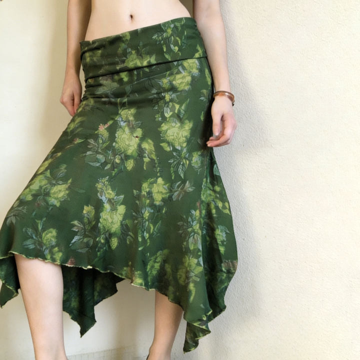 Damen asymmetrischer Maxi-Rock mit floralen Akzenten und elastischem Bund Drune