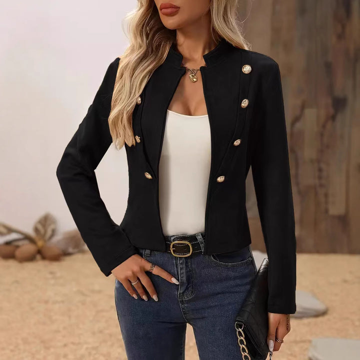 Damen Kurze Blazerjacke mit eleganter Knopfleiste und Stehkragen Drune