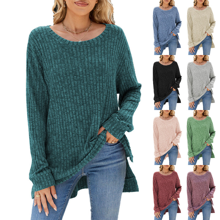 Damen lässiges Langarmshirt aus samtigem Rippstrick Drune