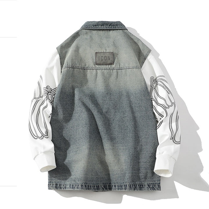 Herren Lässige Denim-Weste mit integriertem Sweatshirt-Ärmel und großen Pattentaschen Drune