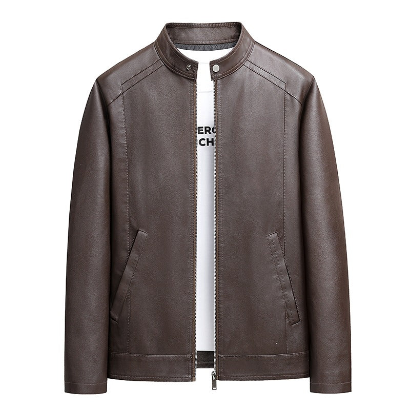Herren Schlichte Kunstleder-Cityjacke mit Stehkragen, Zweiwege-Reißverschluss & Eingrifftaschen Drune