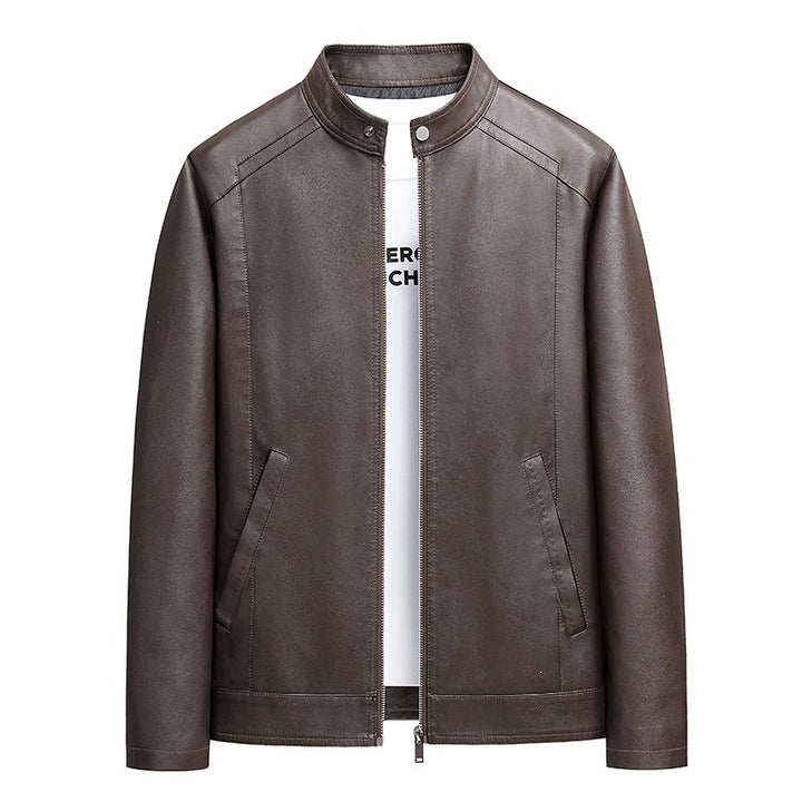 Herren Schlichte Kunstleder-Cityjacke mit Stehkragen, Zweiwege-Reißverschluss & Eingrifftaschen Drune
