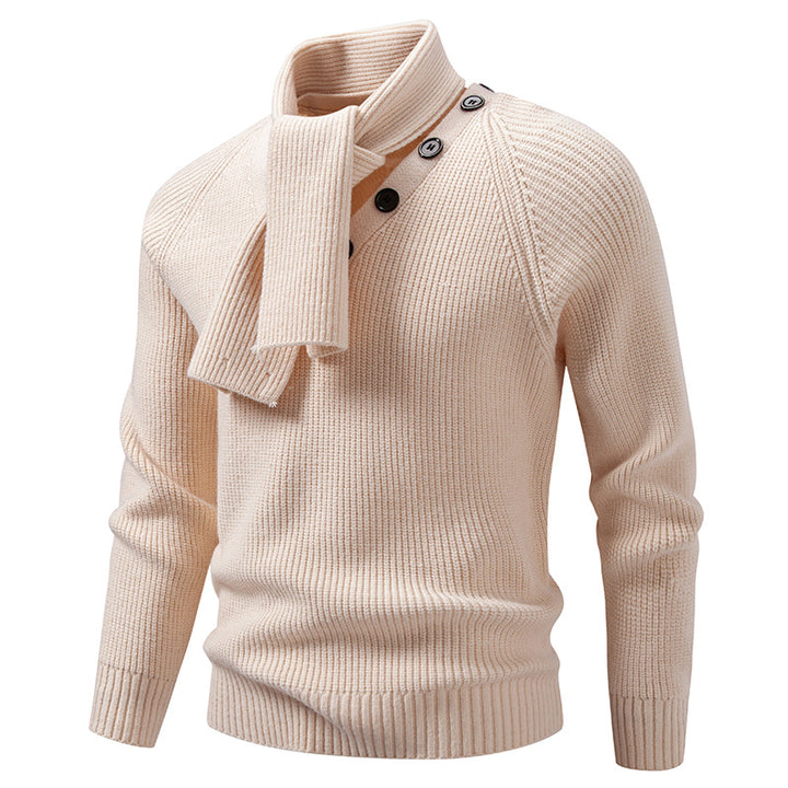 Herren Strickpullover mit integriertem Schlauchkragen-Schal und Knopfdetail Drune