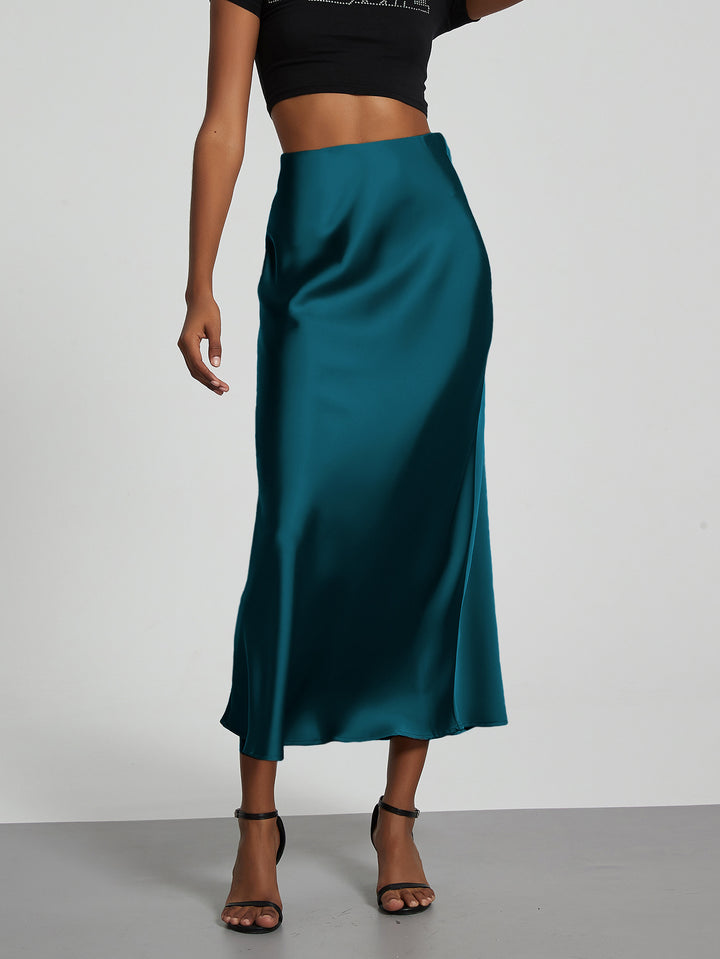 Damen-Satinrock mit hoher Taille und Midi-Länge