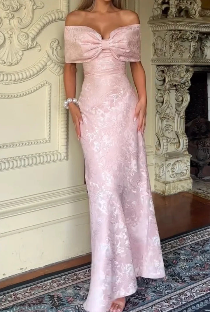 Damen Elfenbeinfarbenes Abendkleid mit eleganter Schleifenverzierung und schwingendem Saum Drune