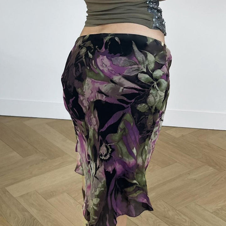 Damen Midi-Rock mit floralem Design und elastischem Bund Drune
