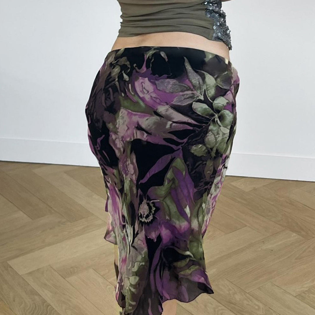 Damen eleganter Midirock mit floralem Design und fließendem Stoff Drune