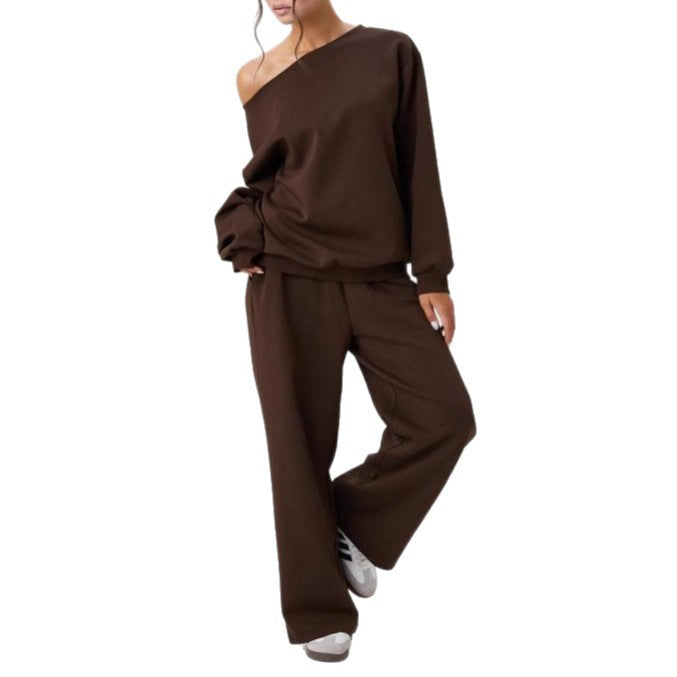 Damen nan legeres Lounge-Set mit einseitigem Schulterdetail und weiter Jogginghose Drune