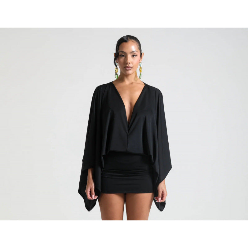 Damen Chices Minikleid mit voluminösen Ärmeln und elegantem Stehkragen Drune