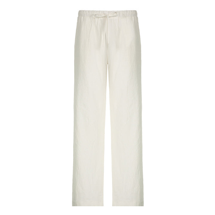 Damen Leichte Leinenhose mit weitem Bein, elastischem Bund und Tunnelzug Drune