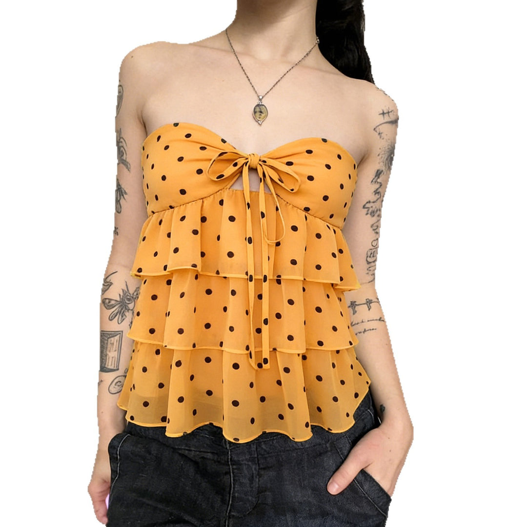 Damen freches Rüschenshirt mit Polka-Dot-Muster Drune