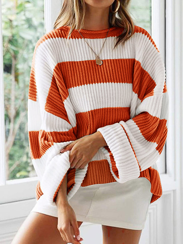 Damen gestreifter Strickpullover mit weitem Schnitt Drune