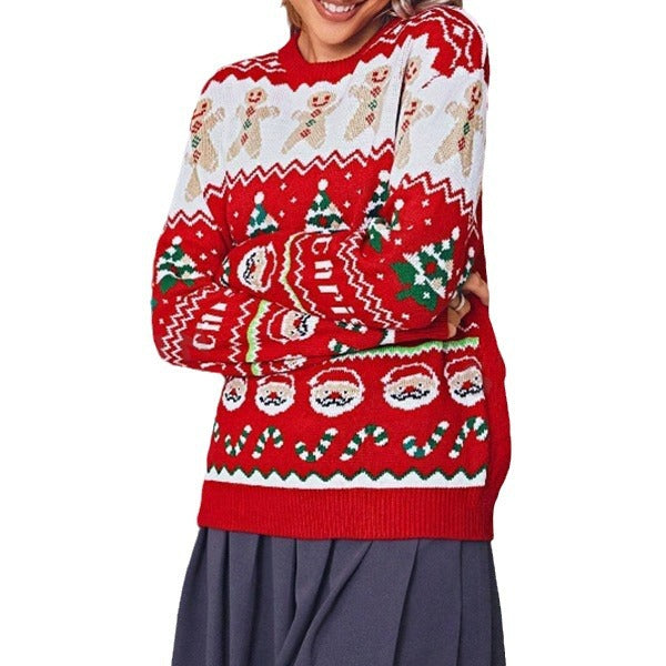 Damen festlicher Strickpullover mit Weihnachtsmotiv und Rundhalsausschnitt Drune