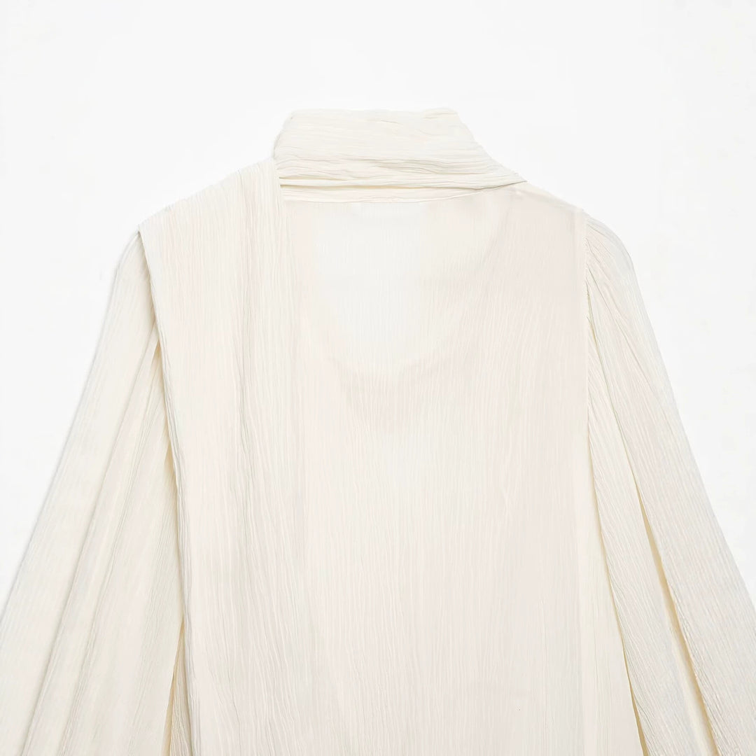 Damen Plissierte Oversize-Bluse mit Schlauchkragen und dekorativem Bindeschal Drune