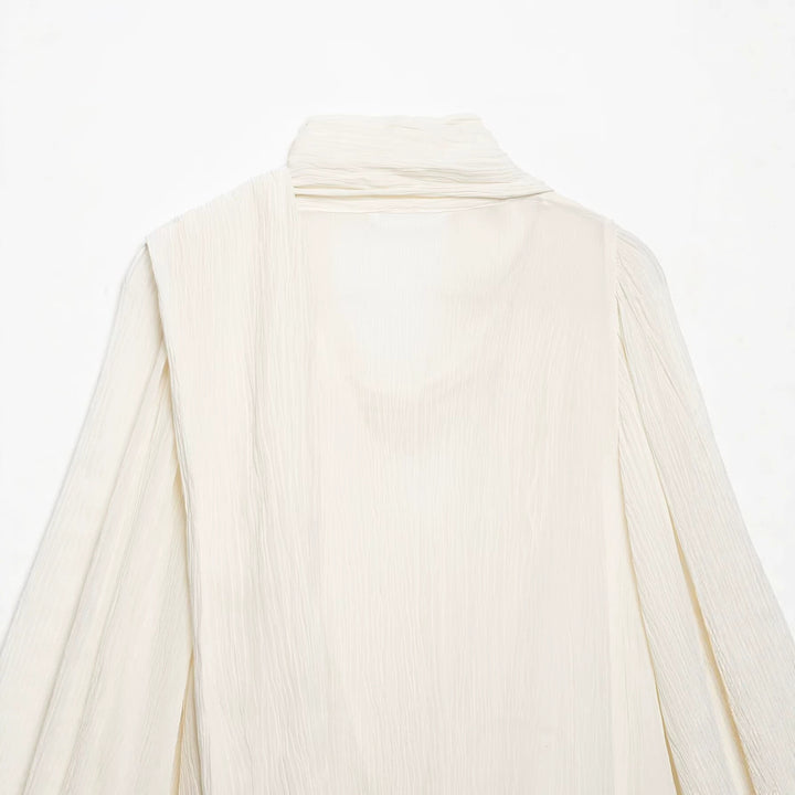 Damen Plissierte Oversize-Bluse mit Schlauchkragen und dekorativem Bindeschal Drune