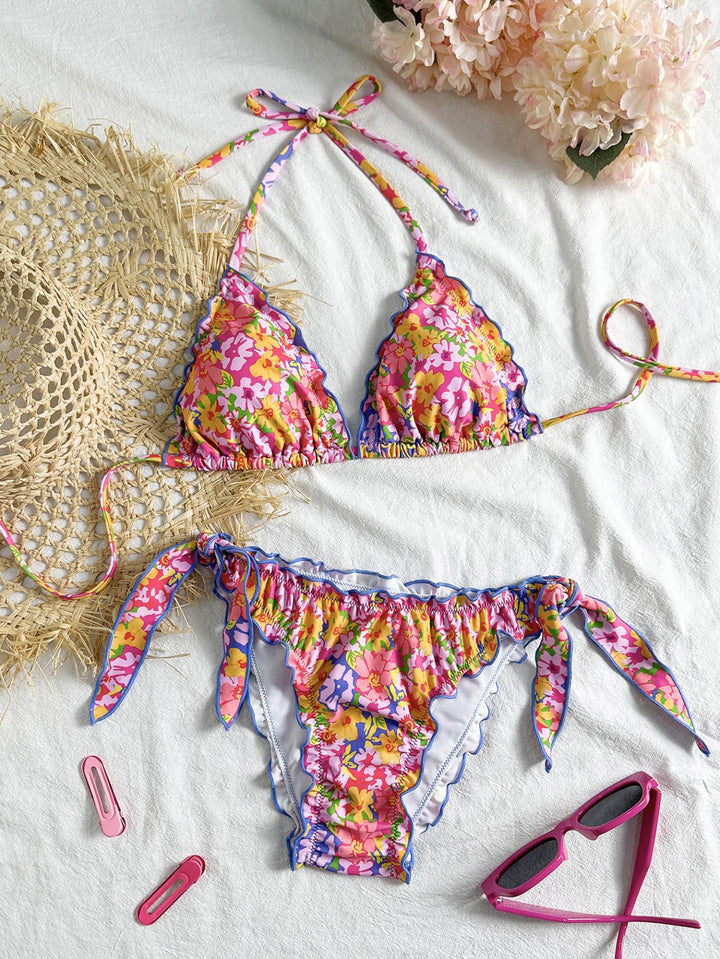 Damen floral gemusterter Triangel-Bikini Drune