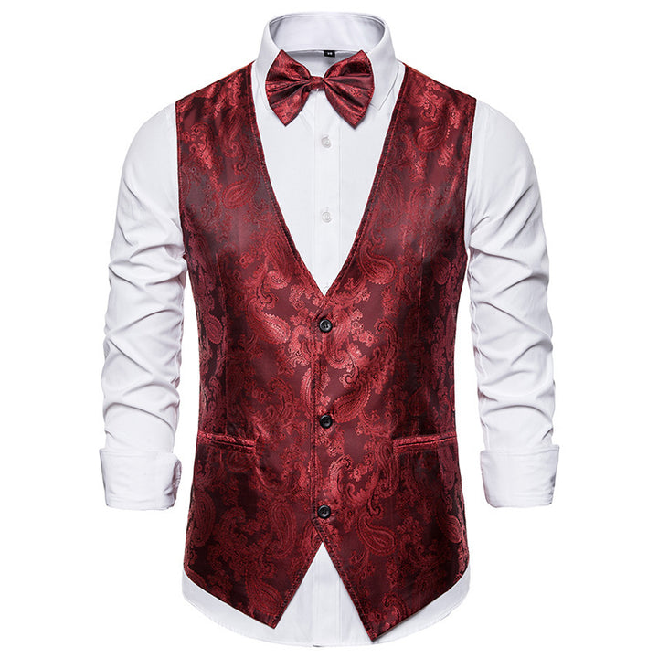 Herren nan taillierte Satinweste mit ornamentalem Jacquardmuster, V-Ausschnitt und drei Knöpfen Drune