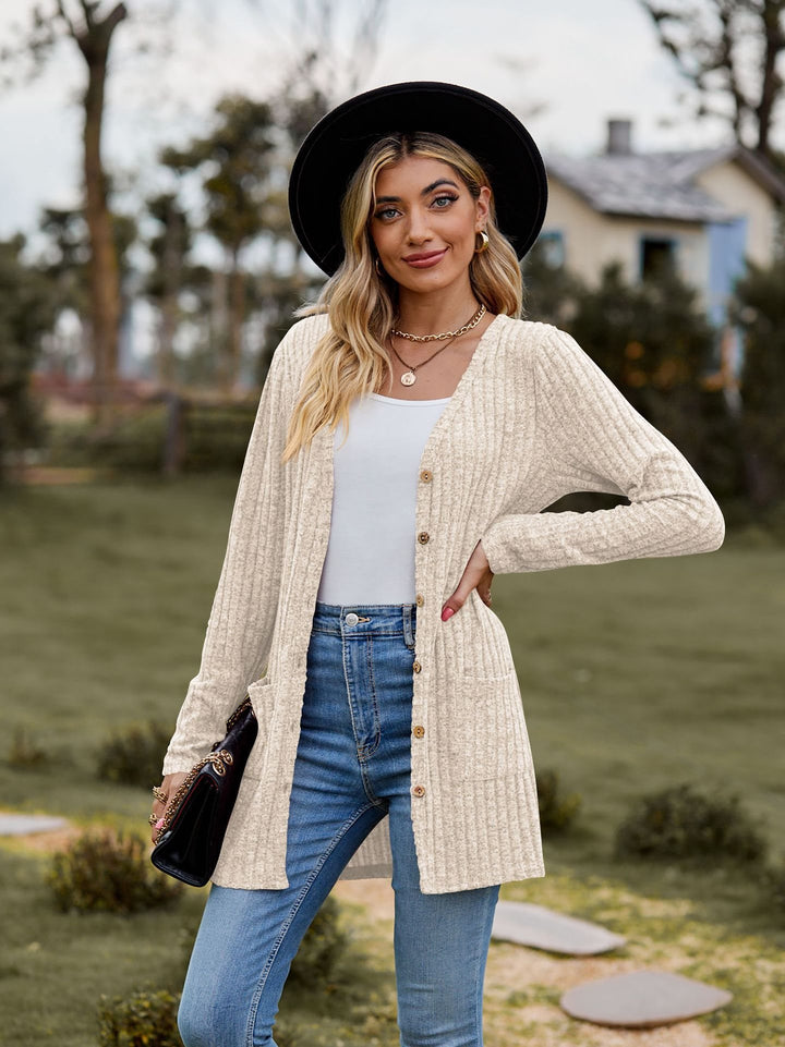 Damen lässiger Strickcardigan mit Knopfdetails und praktischen Taschen Drune