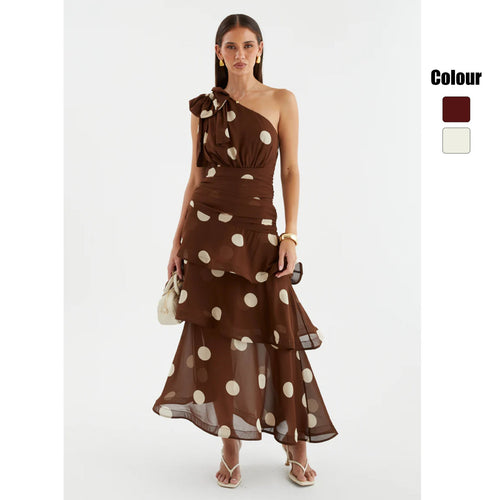 Damen Maxikleid mit asymmetrischem Schulterdesign und voluminösem Rock Drune
