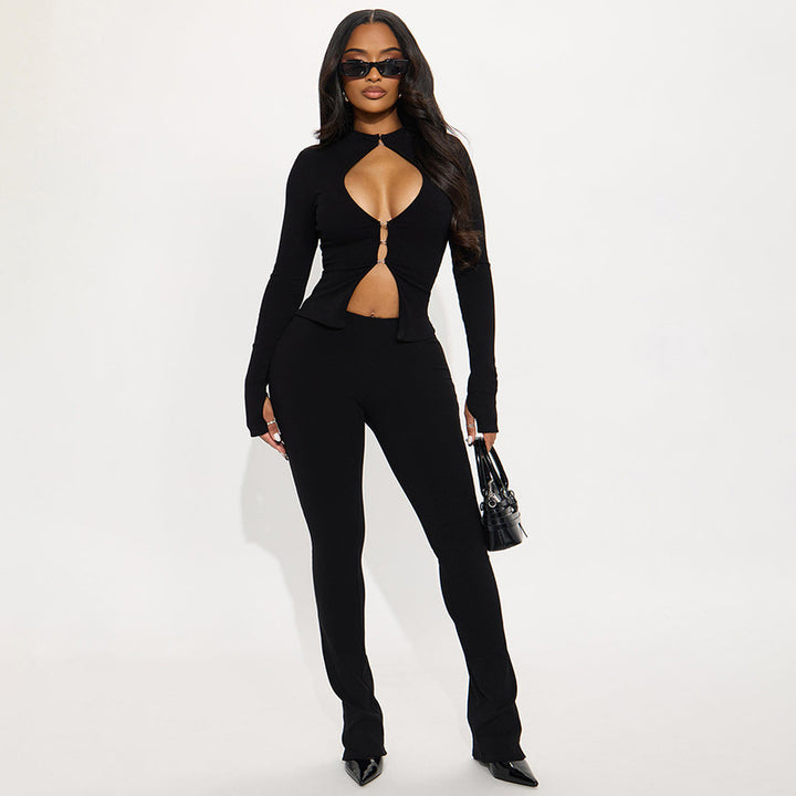 Damen Cut-Out Jumpsuit mit elegantem Stehkragen und figurbetontem Schnitt Drune
